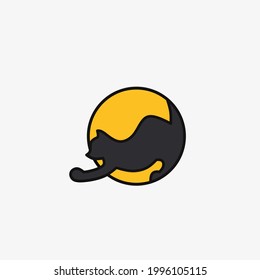 Vector illustration of cat and moon icon