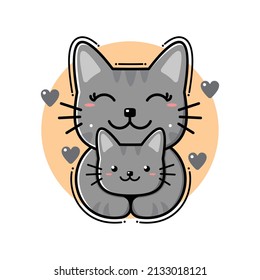 ilustración vectorial de una madre gata abrazando su cubo 