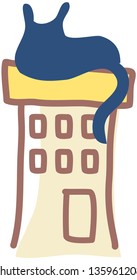 Ilustración vectorial de un gato en un edificio
