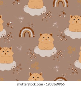 Vektorgrafik einer Katze auf einer Cloud.Nahtlose Muster für Kindertextilien, Dekoration