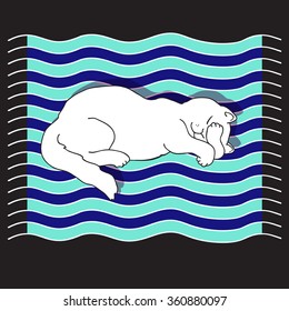 Vector illustration with cat on a striped mat. 
