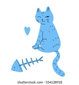 Vector illustration with cat on white background.
