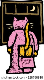 Vector illustration of a cat in pajamas
