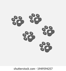 Vector illustration. Cat paw prints logo. Black on white background. Animal paw print with claws.