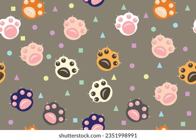 Vector illustration of cat paws and claws, smooth and seamless without connected elements.