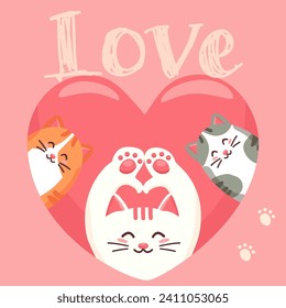 vector illustration cat, paws, heart