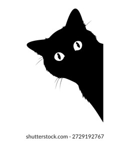 Ilustração vetorial de um gato espiando ao redor do canto de uma parede. O rosto do gato expressa curiosidade, com olhos grandes e ouvidos pontudos.