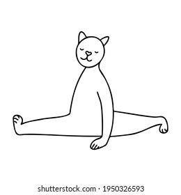 Vector illustration with a cat performing gymnastic exercises. cartoon cat in a yoga pose in doodle style.