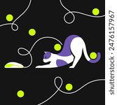 Vector illustration of a cat playing with computer mouse
