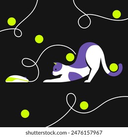 Vector illustration of a cat playing with computer mouse