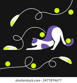 Vector illustration of a cat playing with computer mouse