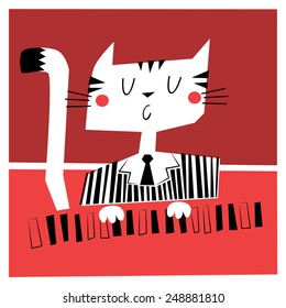 Vector illustration of a cat playing the piano