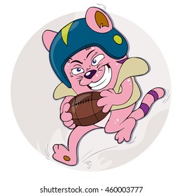 Vector illustration, cat playing soccer, card concept.