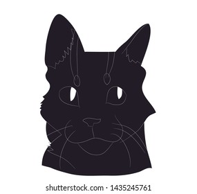 vector illustration of cat portrait, drawing silhouette, vector, white background