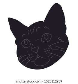 vector illustration of cat portrait, drawing silhouette, vector, white background