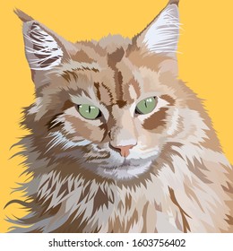 Vector Illustration of Cat with potraits animal Yellow Background