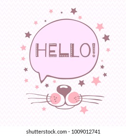 Vector Illustration of a cat princess, muzzle, mustache, ears, crown, eyes.Hand draw