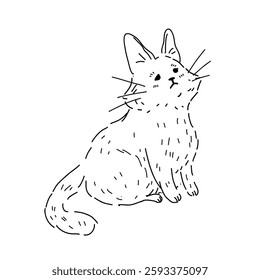 Vector illustration of a cat with sad look begging for food, side view on white background. Funny kitten for children coloring and design with pets for veterinary clinic