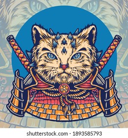 Vector Illustration of Cat Samurai Warrior 