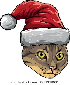 Vector illustration of a cat in a santa hat