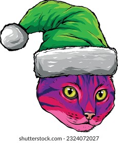 Ilustración vectorial de un gato con sombrero de santa