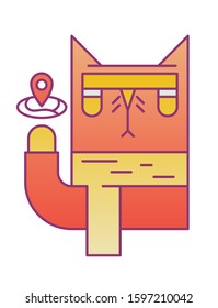 Vector illustration of a cat in a scarf GPS navigation. Icon for website, mobile application. Symbol to find out your location.