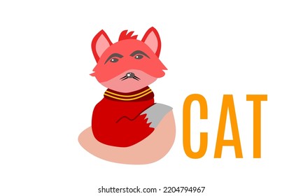 Vector illustration, cat with scarf on neck isolated on white background