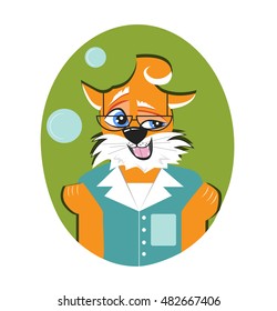 Vector illustration of a cat scientist. Cat's professions.