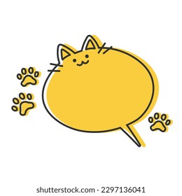 Vector illustration of cat shaped speech bubble in hand drawn style. Cute speech balloon isolated on background.