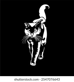 Vector illustration of a cat. Silhouette in backlight. Handmade without artificial intelligence