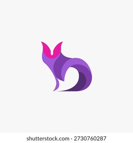 Una Ilustración vectorial de una silueta de gato en un estilo moderno y minimalista. Con una combinación de Formas geométricas y sutiles Gradientes de púrpura y magenta, crea una impresión elegante y dinámica.