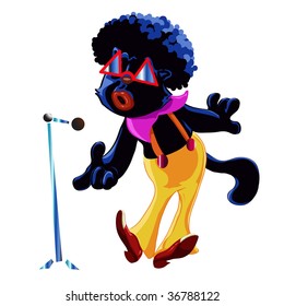 vector illustration, cat singing blues, cartoon concept, white background