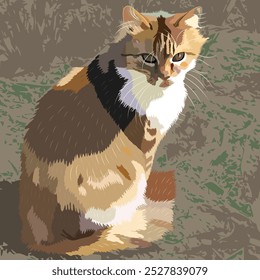 Vector illustration cat sitting on the ground. Hand drawing. Domestic animal. Beautiful cat.