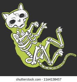 Vector illustration of a cat skeleton. Halloween.
