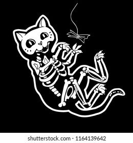 Vector illustration of a cat skeleton. Halloween.