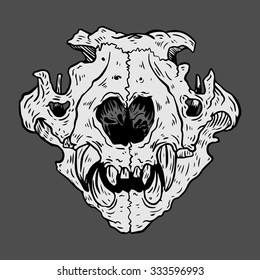 Vector illustration of Cat skull stylized as engraving. Face view.