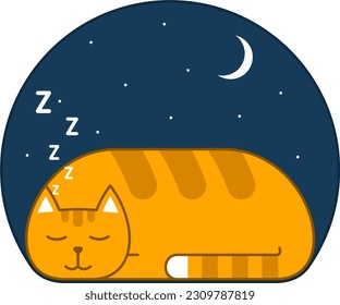 Vector illustration of cat sleeping at night