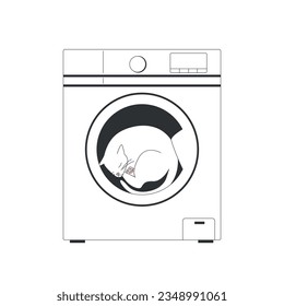 Ilustración vectorial de un gato durmiendo en una lavadora