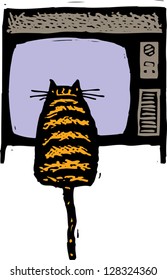 Vector illustration of a cat staring at television