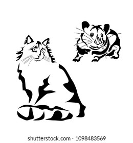 Vector illustration of a cat stencil, tattoo, 