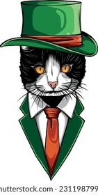 vector illustration of cat in suit on white background