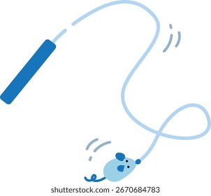 Vector illustration of a cat teaser toy with a stuffed mouse