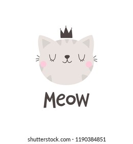 Vector illustration with cat and text Meow.