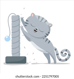 Vector illustration of a cat that sharpens its claws