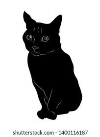 vector illustration of a cat that sits, drawing silhouette, white background
