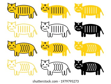 Ilustración vectorial de gato o tigre. Diseño bonito. Juego de iconos.