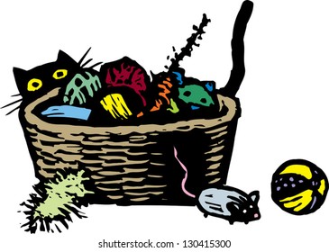 Vector illustration of a cat and toys