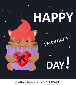vector illustration with cat for valentines day