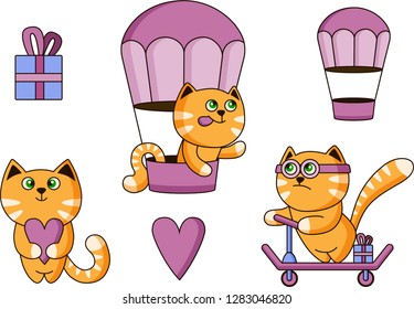 vector illustration of cat for valentines day with love, heart and gift