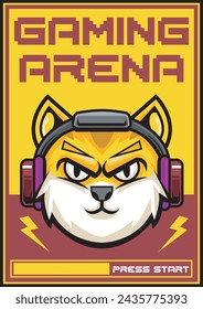 Vector Illustration of Cat wearing Headphone with Vintage Hand Drawing Style Available for Poster